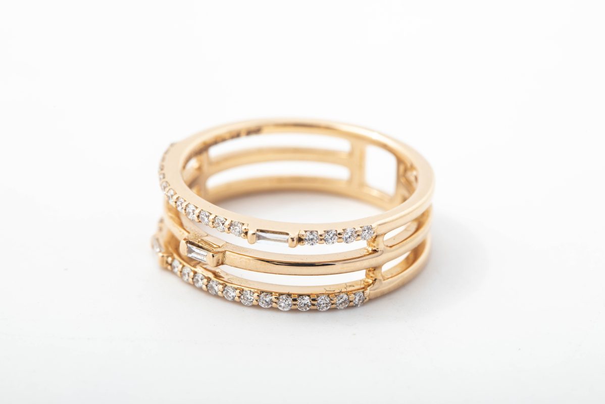 Anillo 3 filas en oro amarillo